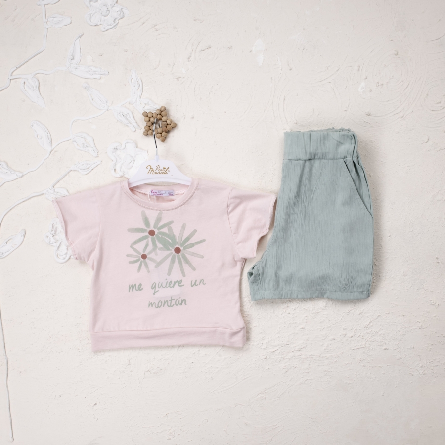 Kız Montan Papatya Baskılı 5-8 Yaş Şortlu Takım