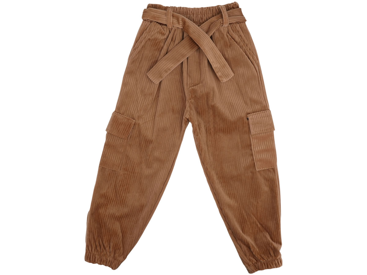 9-10-11-12 YAŞ KIZ  FİTİLLİ KADİFE KOMONDA CEPLİ TEK PANTOLON