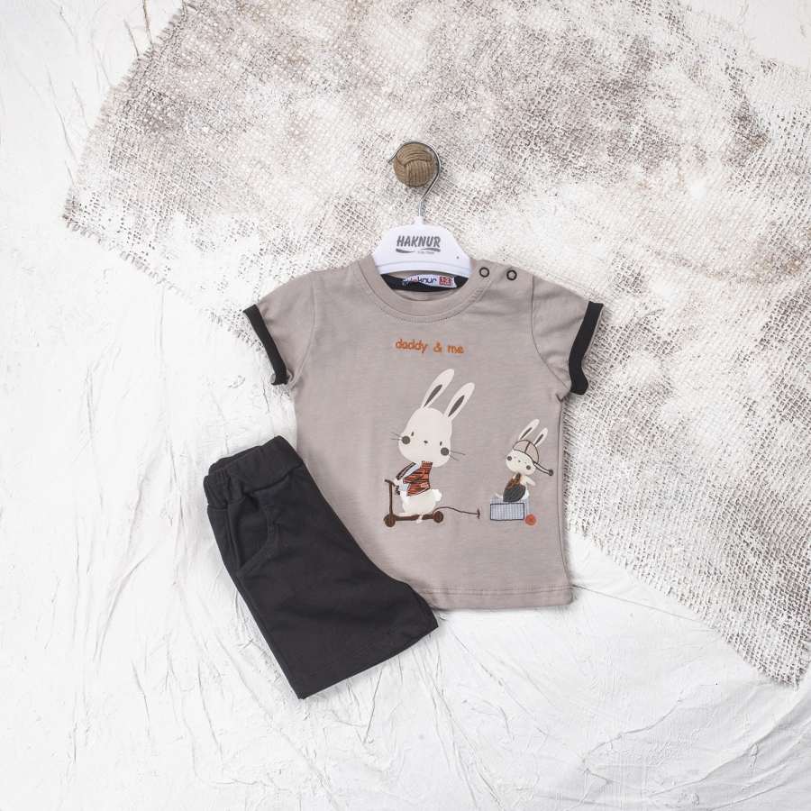 Erkek Tavşan Baskılı 6-18 Aylık Takım