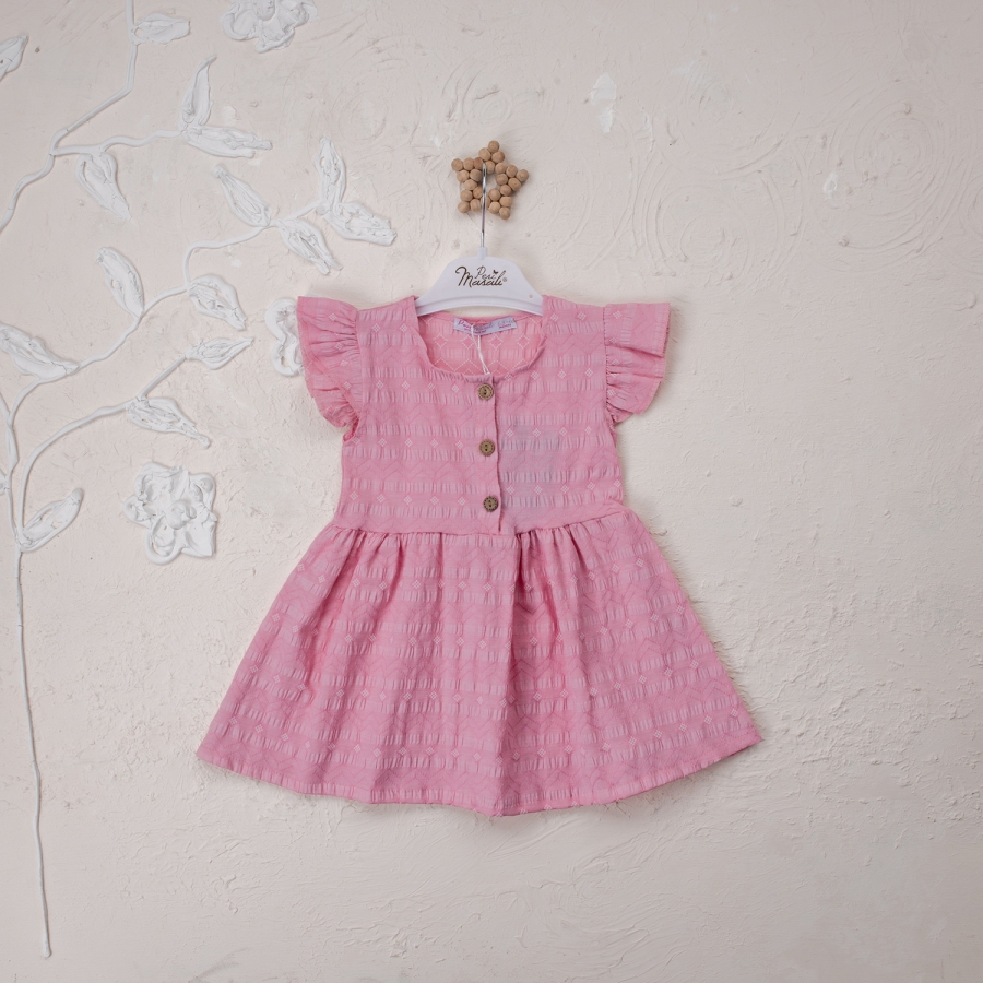 Kız Düğmeli 6-18 Aylık Dokuma Elbise