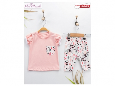 1-4 YAŞ KIZ CEPLİ ÜST DESENLİ TAYTLI TAKIM