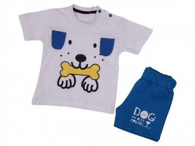 06-18 AYLIK AĞZINDA KEMİKLİ KÖPEK ŞORTLU TAKIM