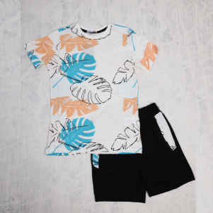 Erkek 9-12 Yaş Palmiye Baskılı Şortlu Takım