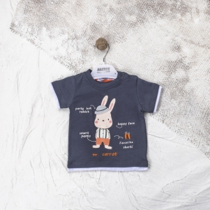 Erkek Şapkalı Tavşan Baskılı 6-18 Aylık Tişört