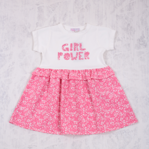 Kız Girl Power Baskılı 5-8 Yaş 1-4 Yaş Pileli Elbise