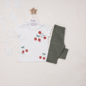 Kız Kiraz Baskılı 1-4 Yaş Taytlı Takım