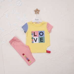 Kız Love Baskılı 1-4 Yaş Taytlı Takım