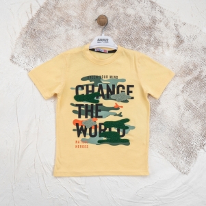 Erkek Change The World Kabartma Baskılı 5-8 Yaş Tişört