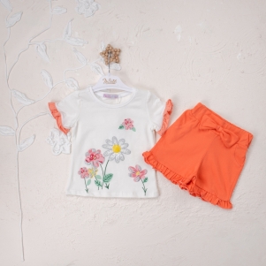 Kız Pullu Papatya Baskılı 1-4 Yaş Şortlu Takım