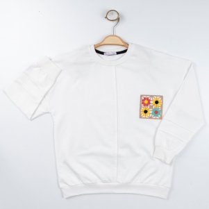 9-12 YAŞ KIZ İKİ İP ÖRME ÇİÇEK AKSESUARLI CONTOGİONS SWEAT