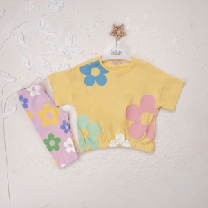 Kız Çiçek Desenli 1-4 Yaş Taytlı Takım