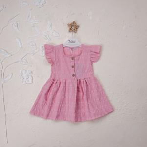 Kız Düğmeli 6-18 Aylık Dokuma Elbise